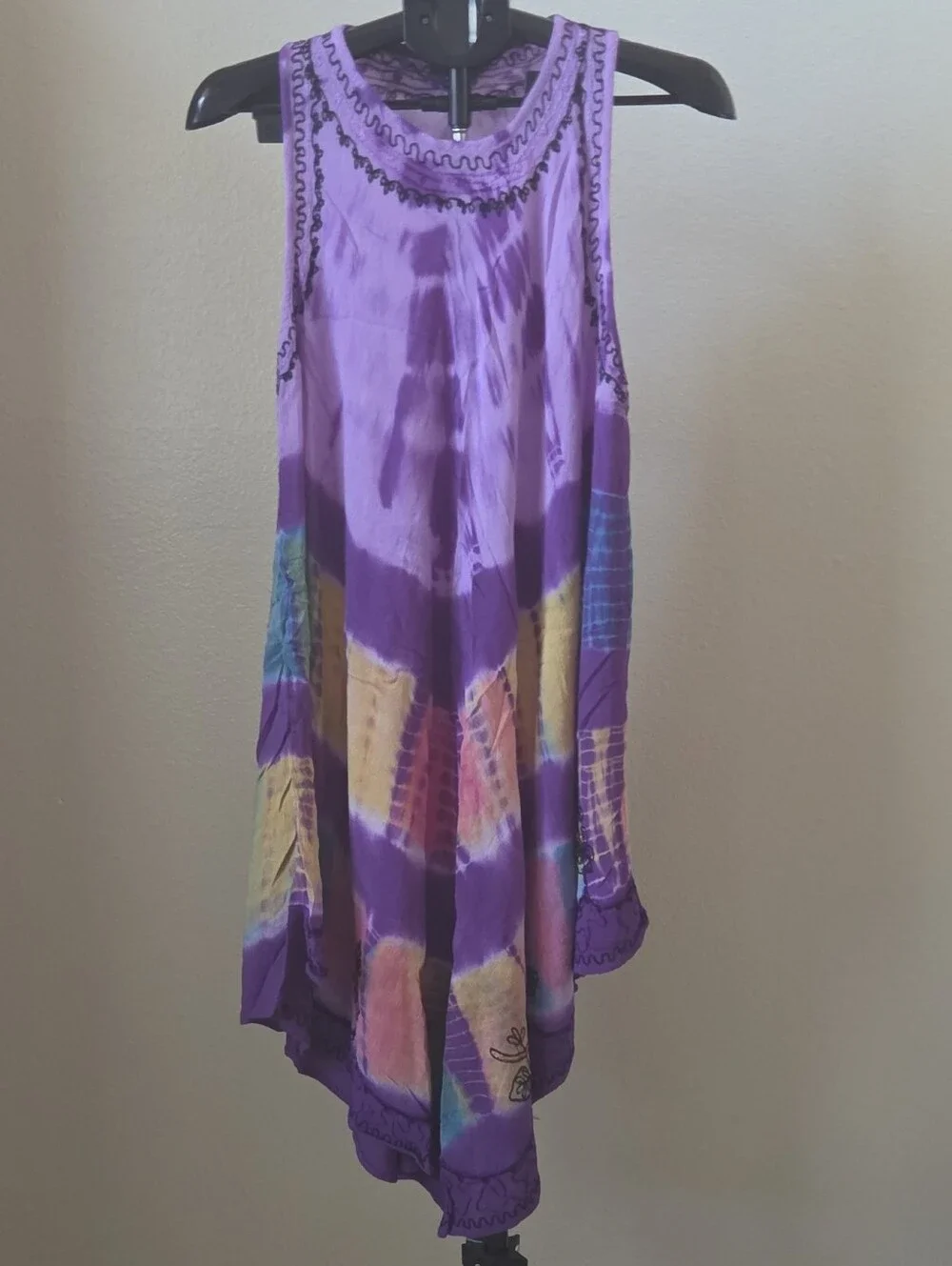 Revue Women's Purple Tie Dye Rayon Sleeveles Boho Festival Hippie